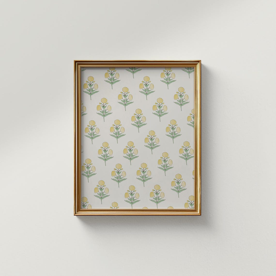 Yellow Dahlia Floral Poster with Vintage Retro Block Pattern Art - Image 2