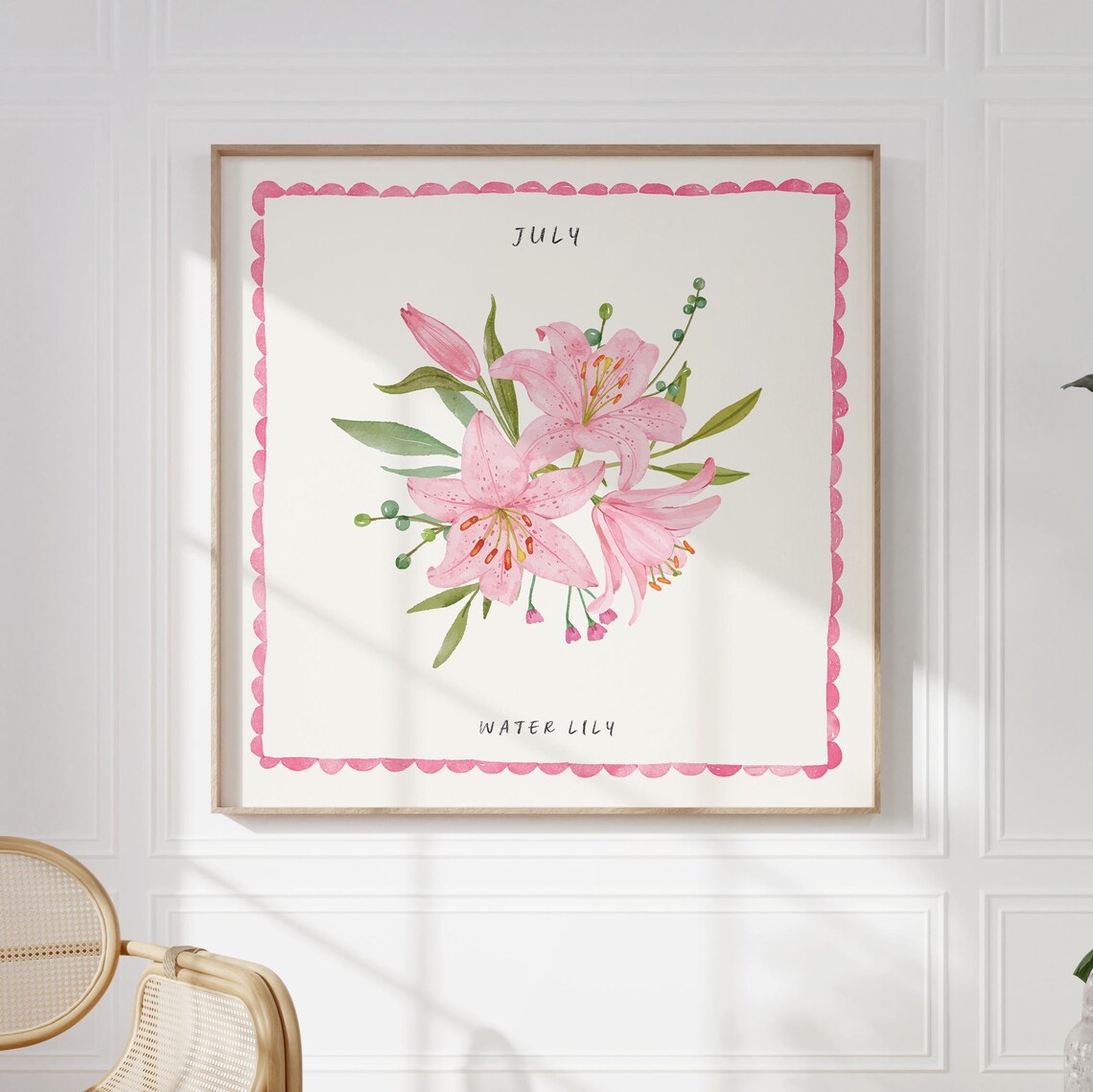 July Water Lily Birth Flower Pink Lily Bouquet Watercolor Art Print - Image 5