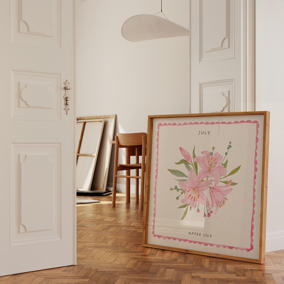 July Water Lily Birth Flower Pink Lily Bouquet Watercolor Art Print - Image 4