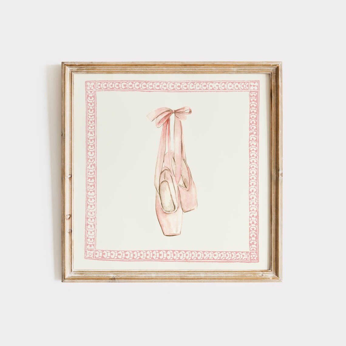Pink Ballet Pointe Shoes Watercolor Ribbon Border Nursery Wall Art - Image 2