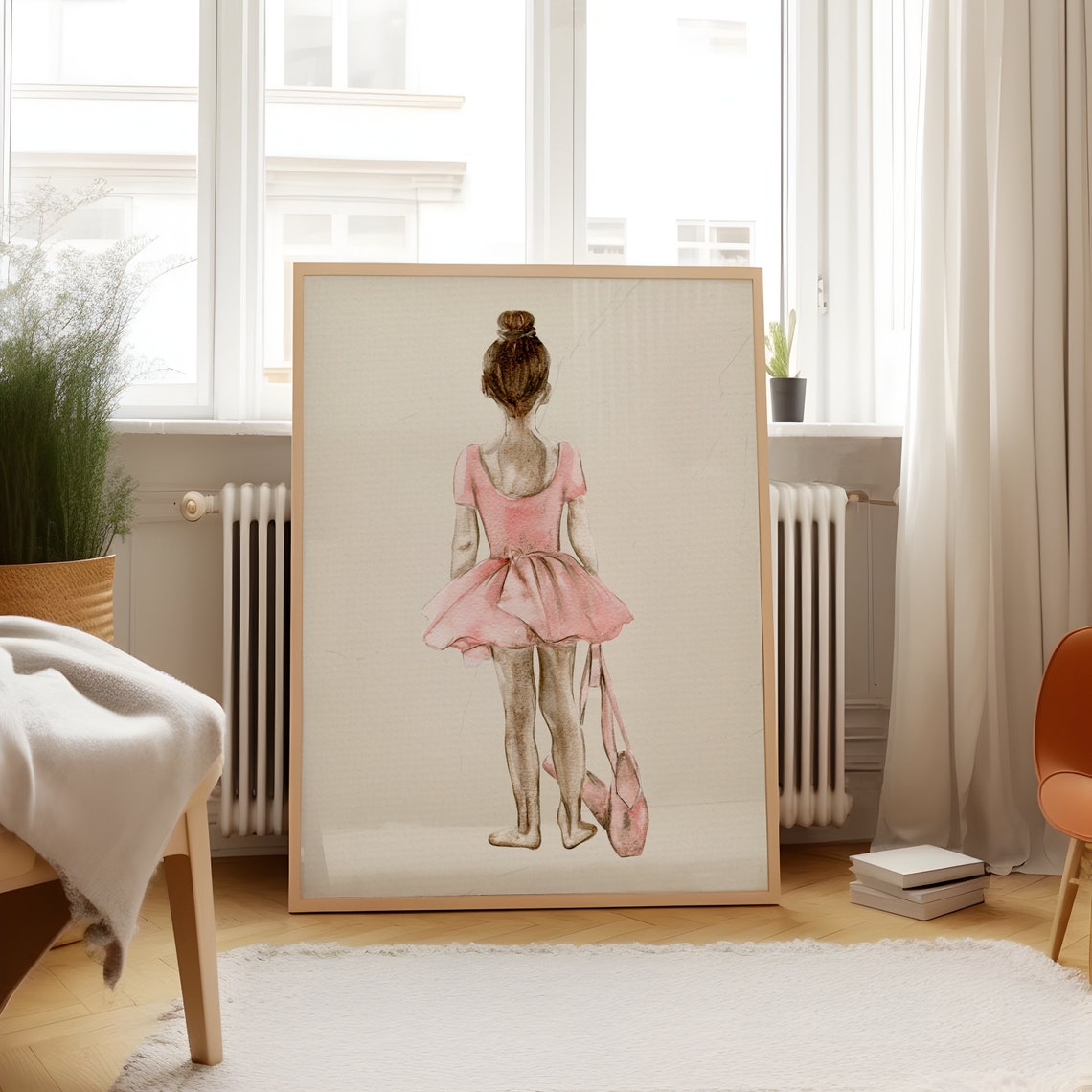 Ballerina in Pink Tutu Watercolor Dancer Girls Nursery Wall Art - Image 2