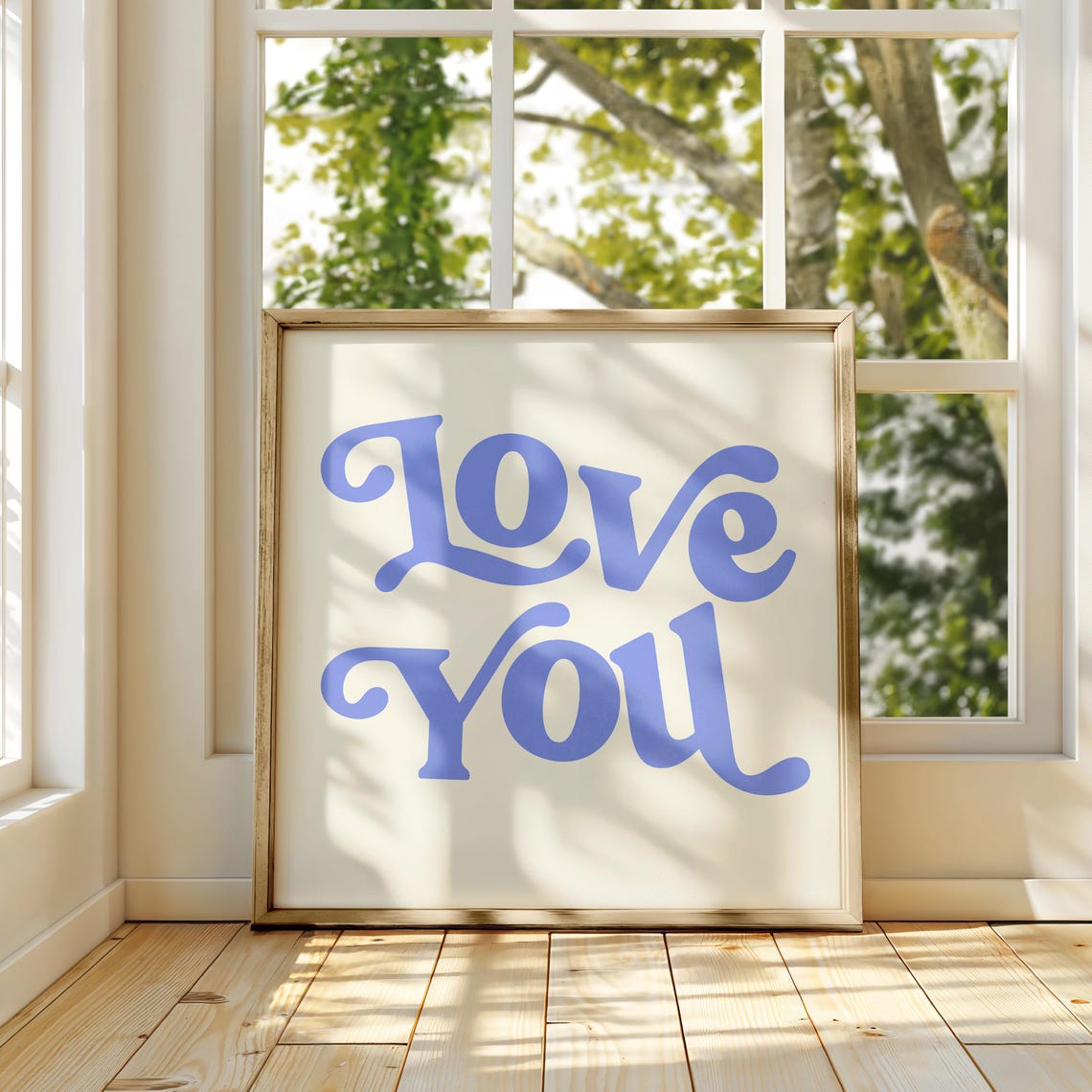 Love You Retro Script Periwinkle Blue on Cream Typography Poster