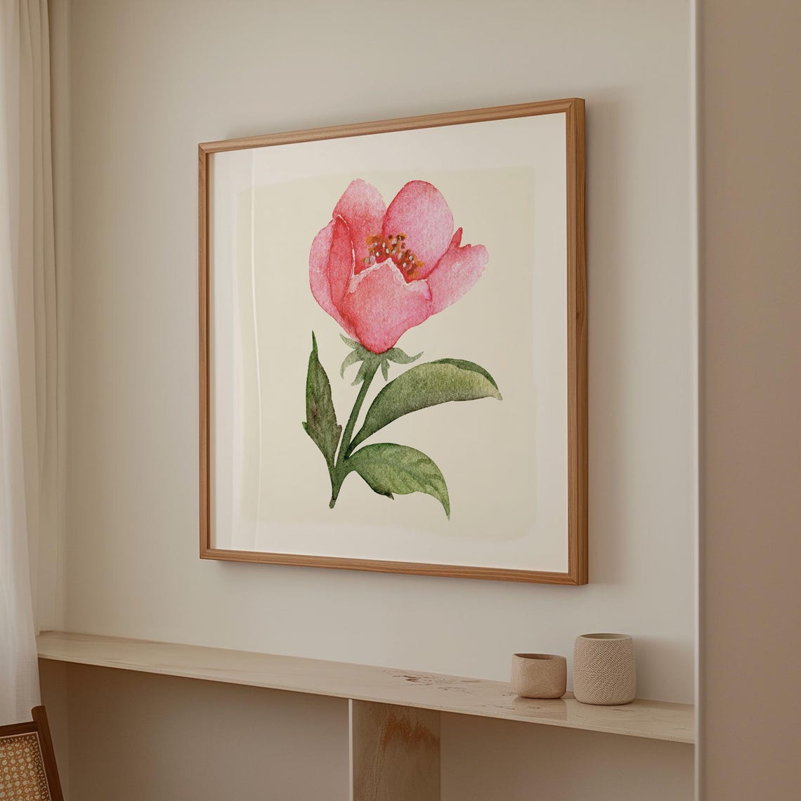 Single Pink Open Bloom Watercolor Botanical Wall Art Print Decor - Image 3