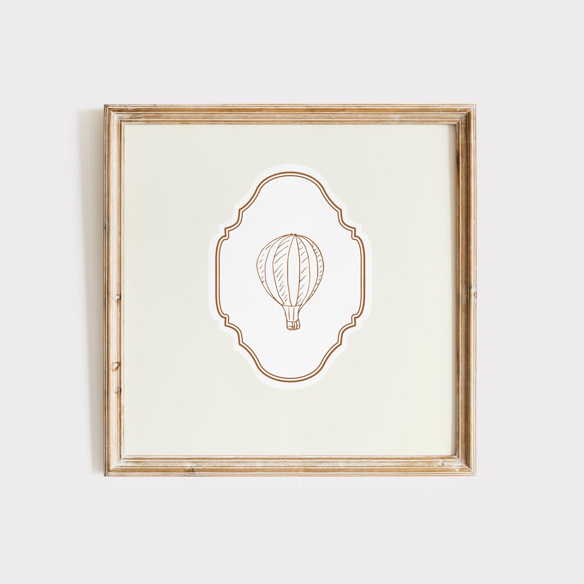Vintage Hot Air Balloon Line Art Cream Ornate Square Nursery Poster