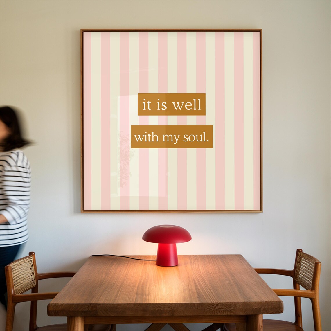 It Is Well With My Soul Quote Poster Pink Striped Christian Decor - Image 3