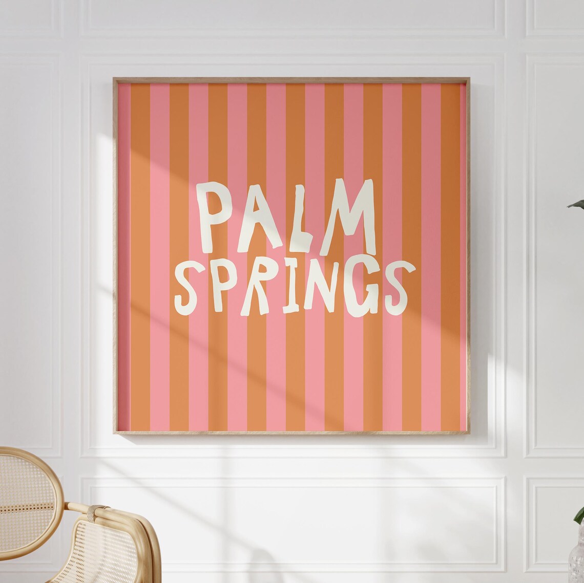 Palm Springs Cream Hand Lettered Pink Orange Striped Square Poster - Image 4