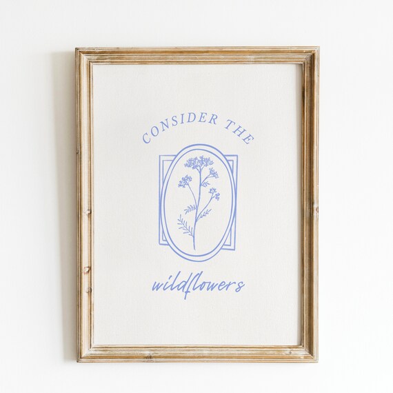 Consider The Wildflowers Scripture Print Wall Art Trendy Decor Abstract Vintage Painting Typography Christian Art