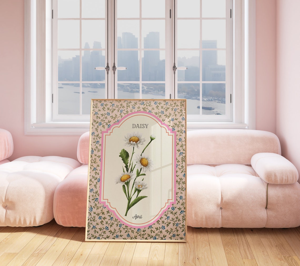 Vintage Daisy April Birth Flower Botanical Illustration Poster