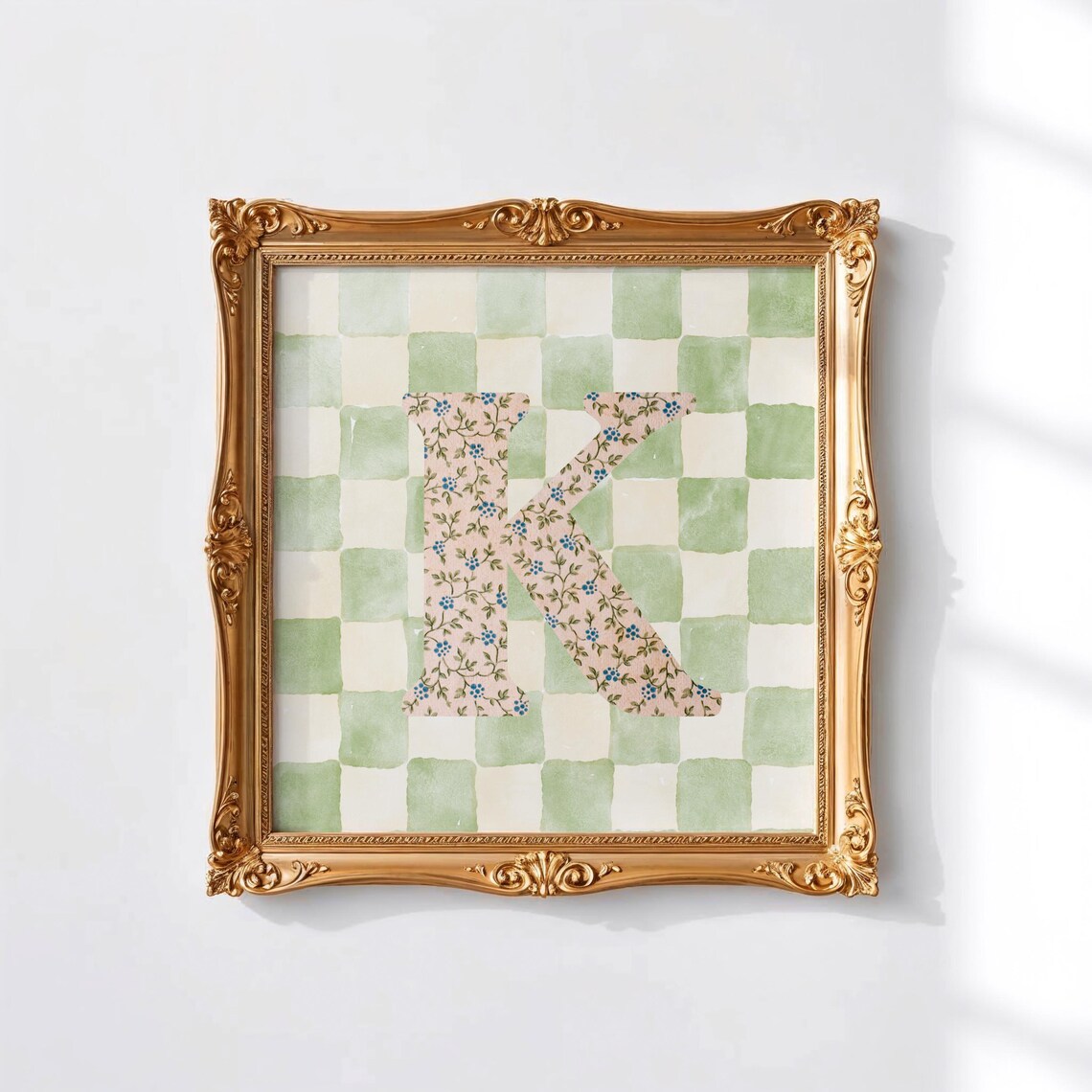 K Square Initial Personalized Watercolor Art Print - Image 4