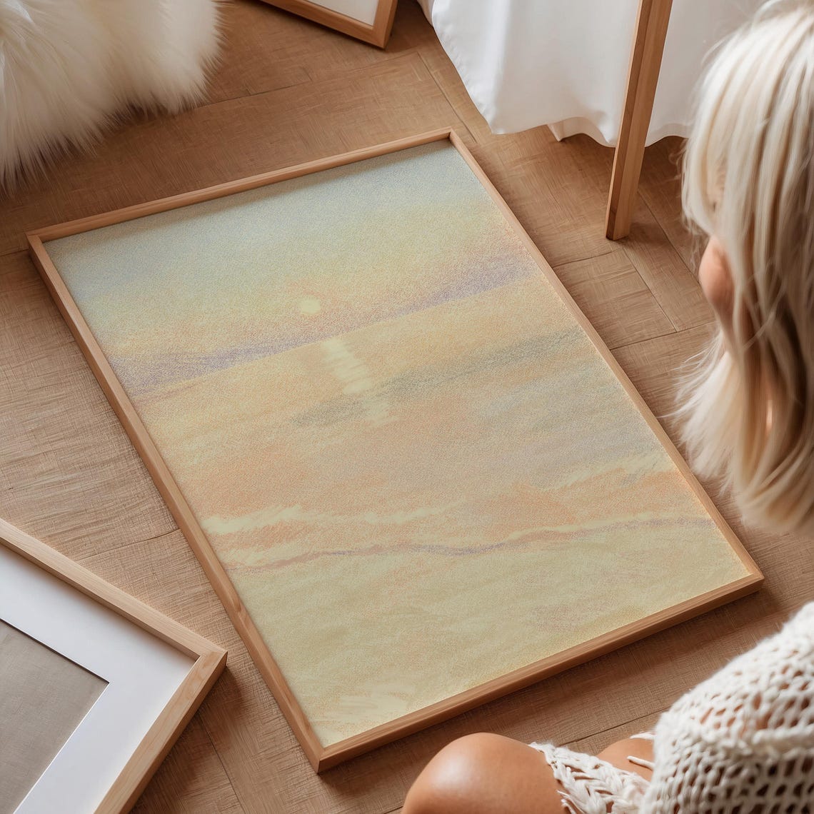 Pastel Ocean Sunset Watercolor Abstract Seascape Coastal Wall Print - Image 4