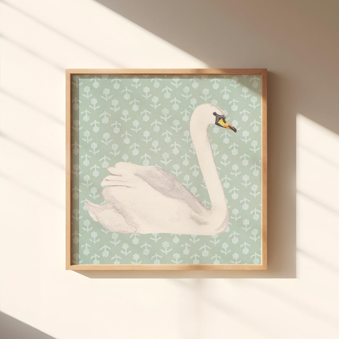 White Swan Sage Green Block Print Vintage Nursery Wall Art Poster - Image 5