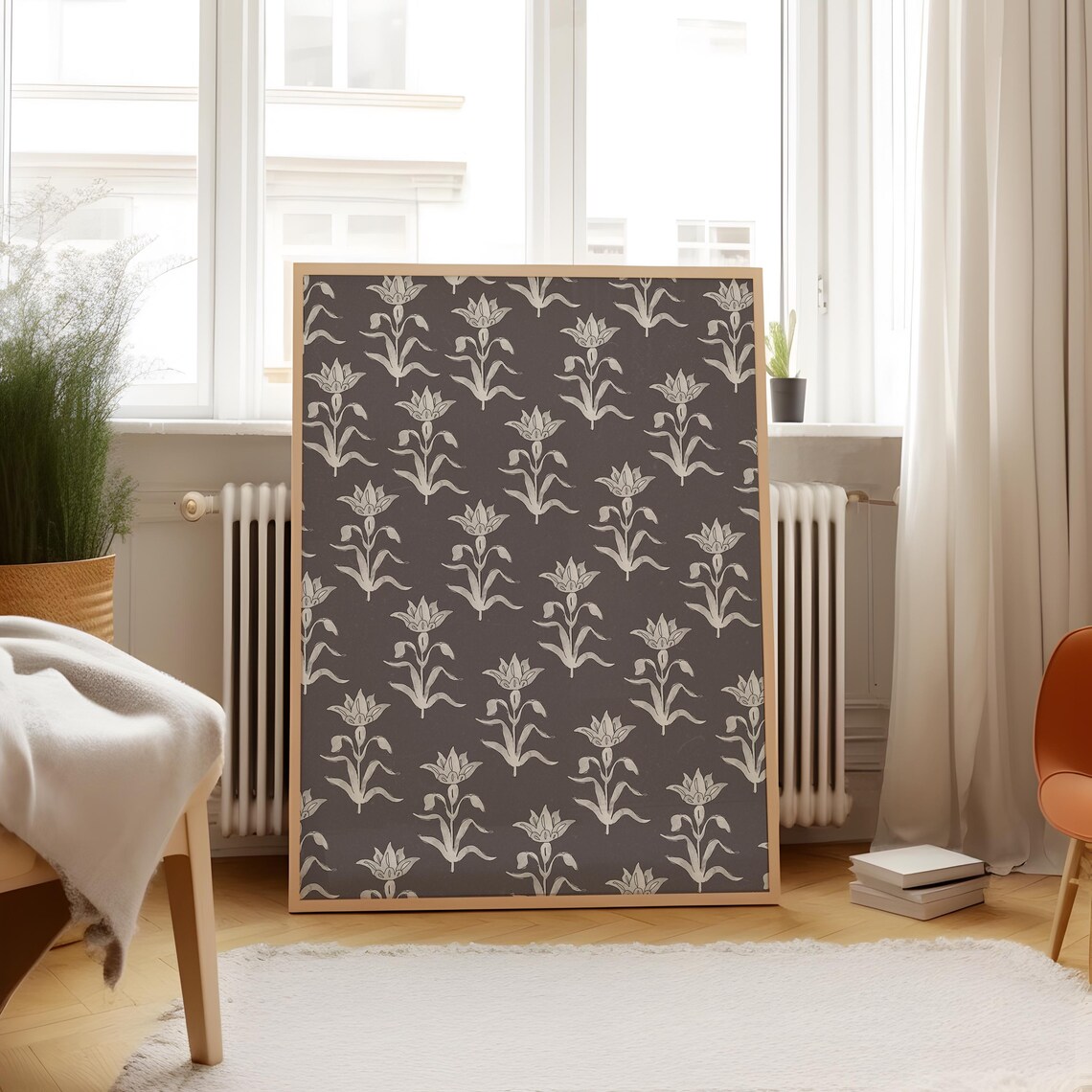 Charcoal Watercolor Florals Vertical Art Print - Image 2