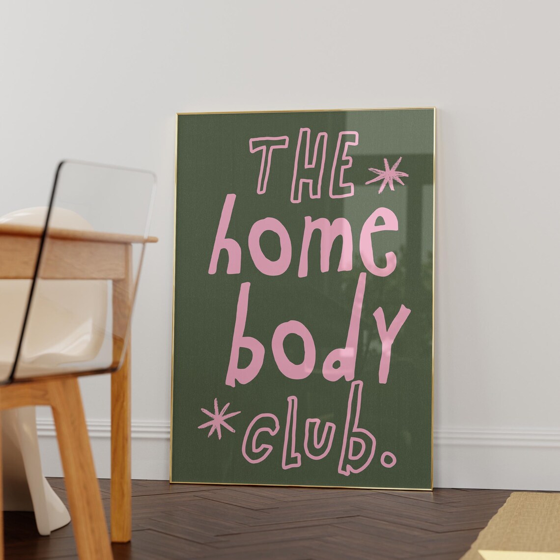 Homebody Club Pink Lettering Forest Green Retro Square Decor Poster - Image 4