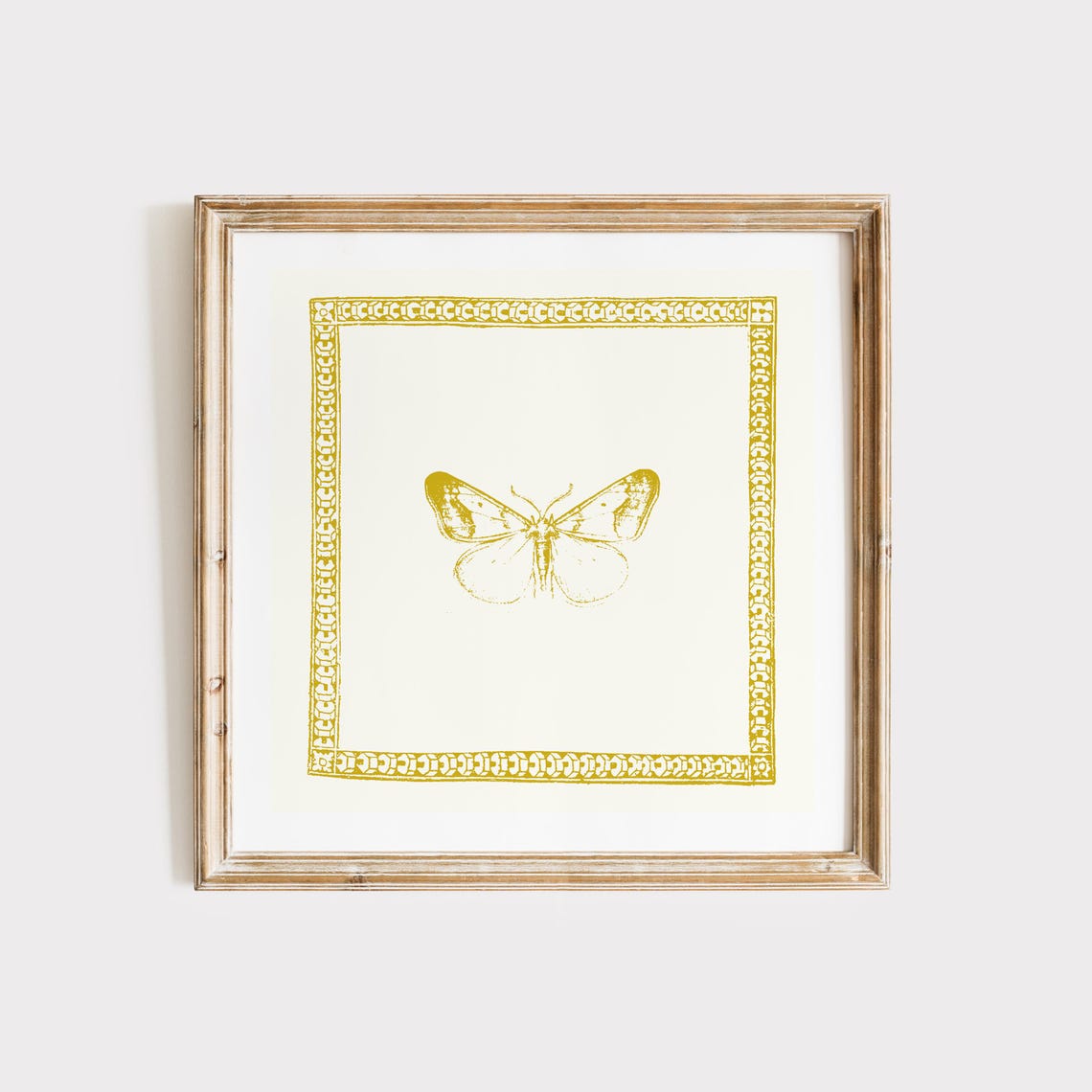 Chartreuse Green Butterfly Ornate Border Vintage Square Art Print