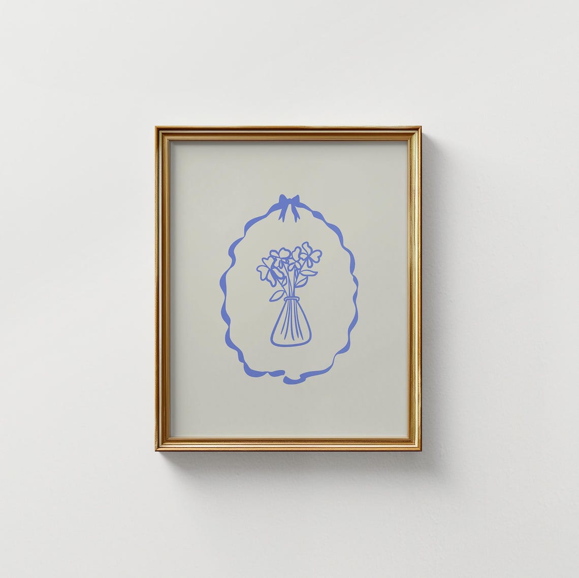 Blue Line Flower Bouquet Ribbon Frame Vintage Vertical Decor Poster - Image 5