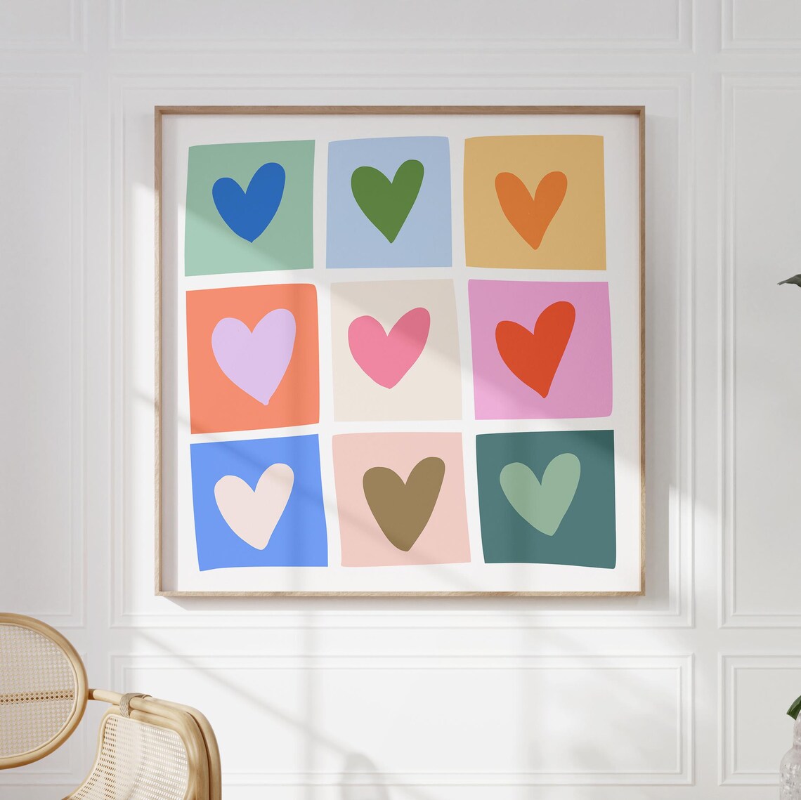 Nine Colorful Hearts Grid Pastel Blocks Playful Square Love Wall Art - Image 5