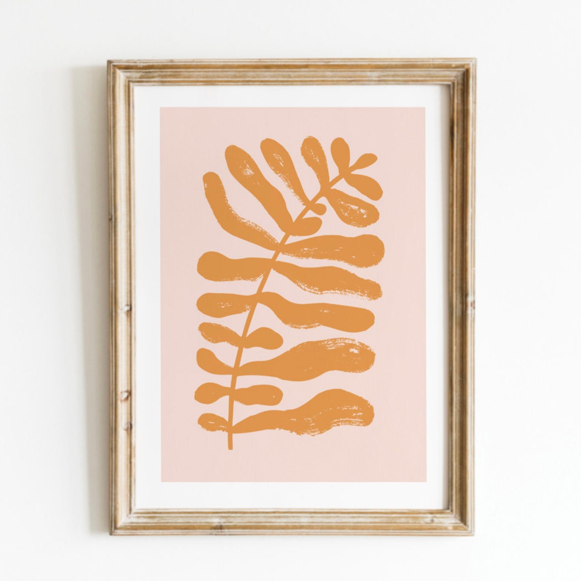 Terracotta Palm Frond Blush Pink Background Botanical Art Print
