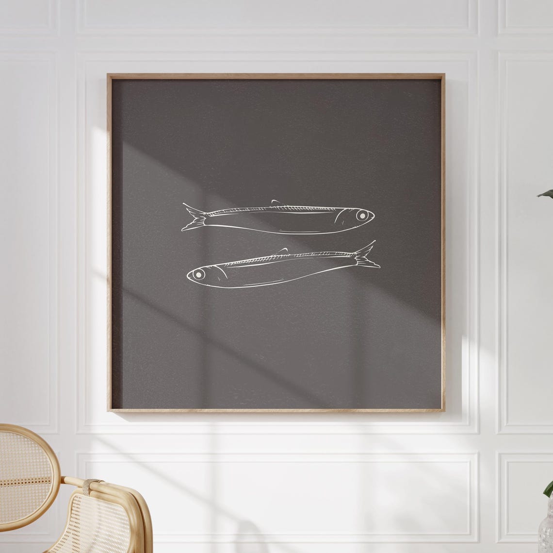 Sardine Pair Chalk Sketch Dark Nautical Square Fish Decor Poster - Image 5
