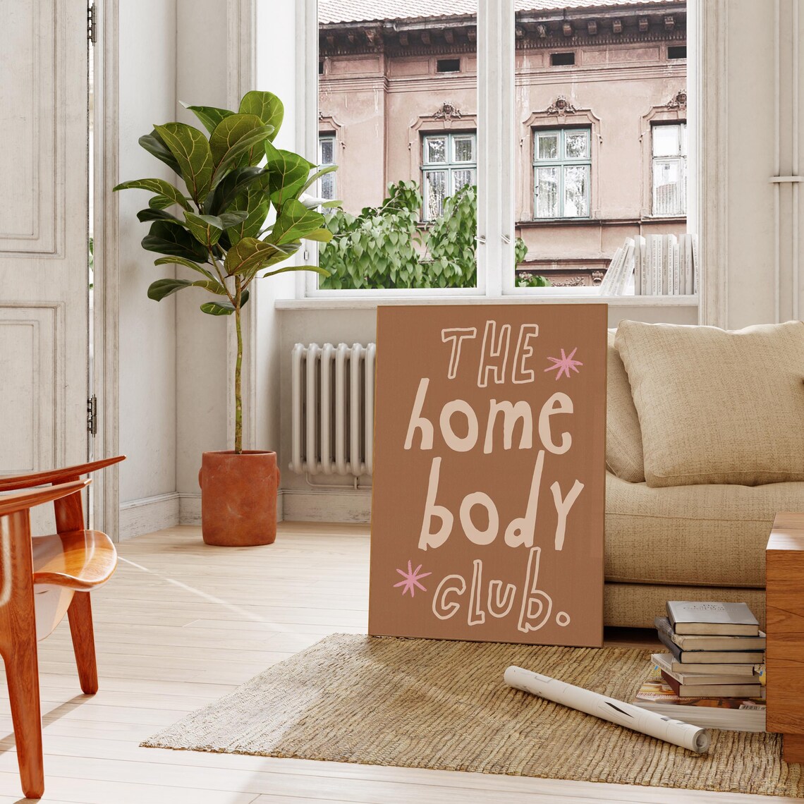 Homebody Club Cream Lettering Mocha Brown Retro Square Decor Poster - Image 3