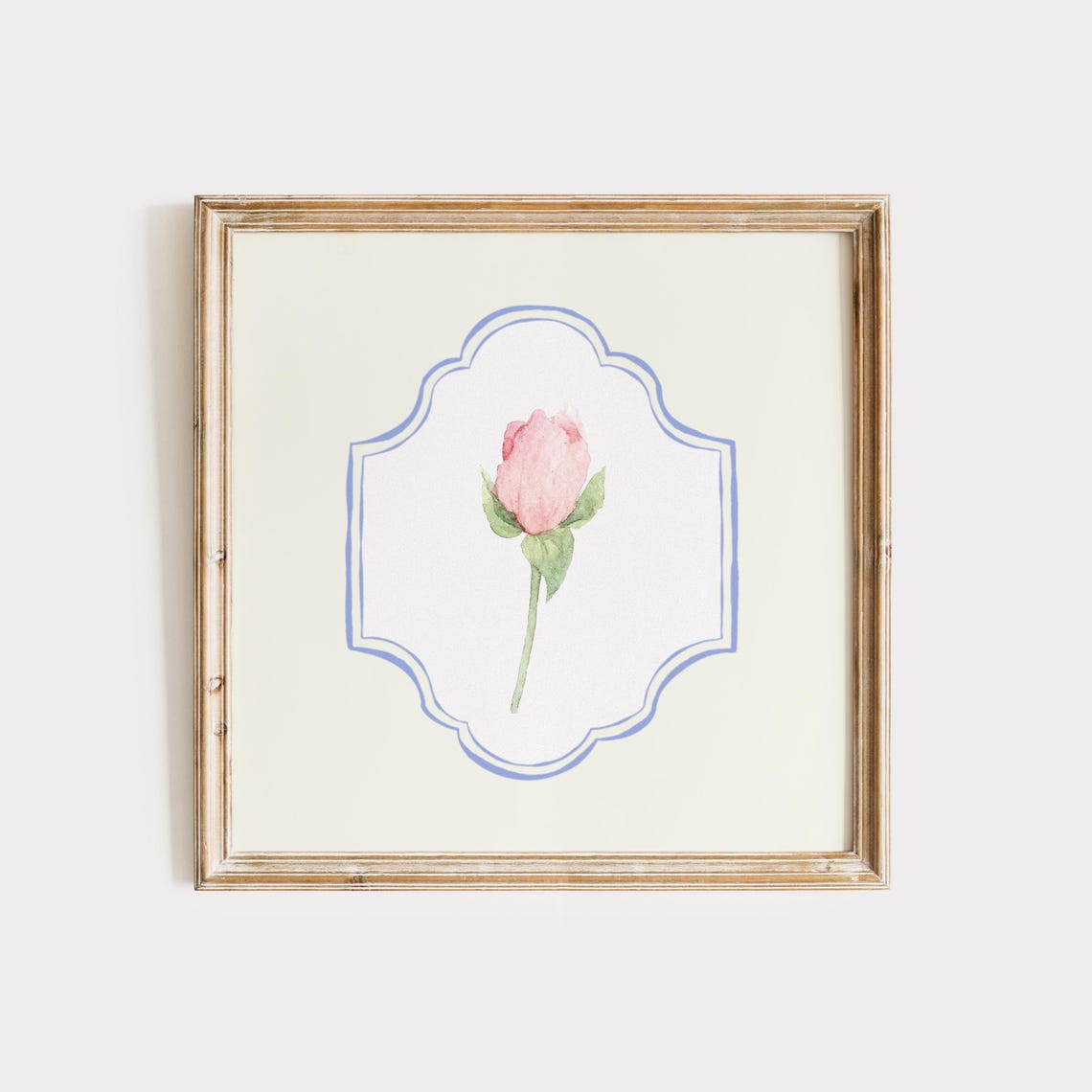 Pink Rosebud Watercolor Single Bloom Medallion Botanical Poster