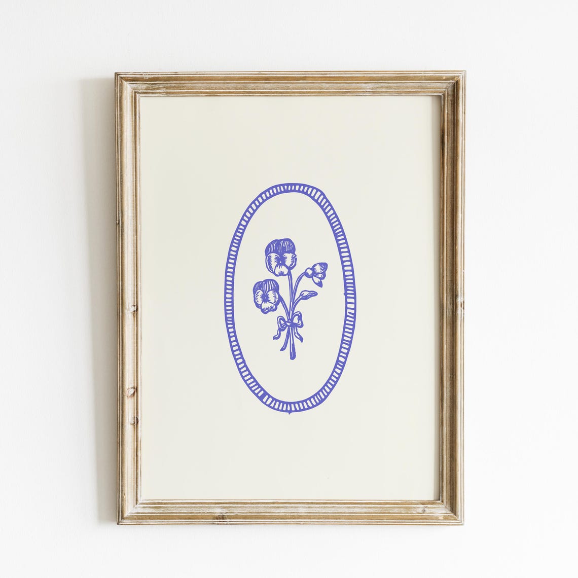Blue Ink Pansy Flower Posy Oval Border Botanical Sketch Art Poster - Image 4