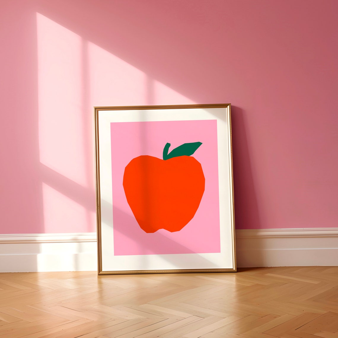 Poppy Apple Art Print Wall Art Trendy Decor Abstract Painting Kitchen Instant Classroom Pink Red Fruit - Image 3