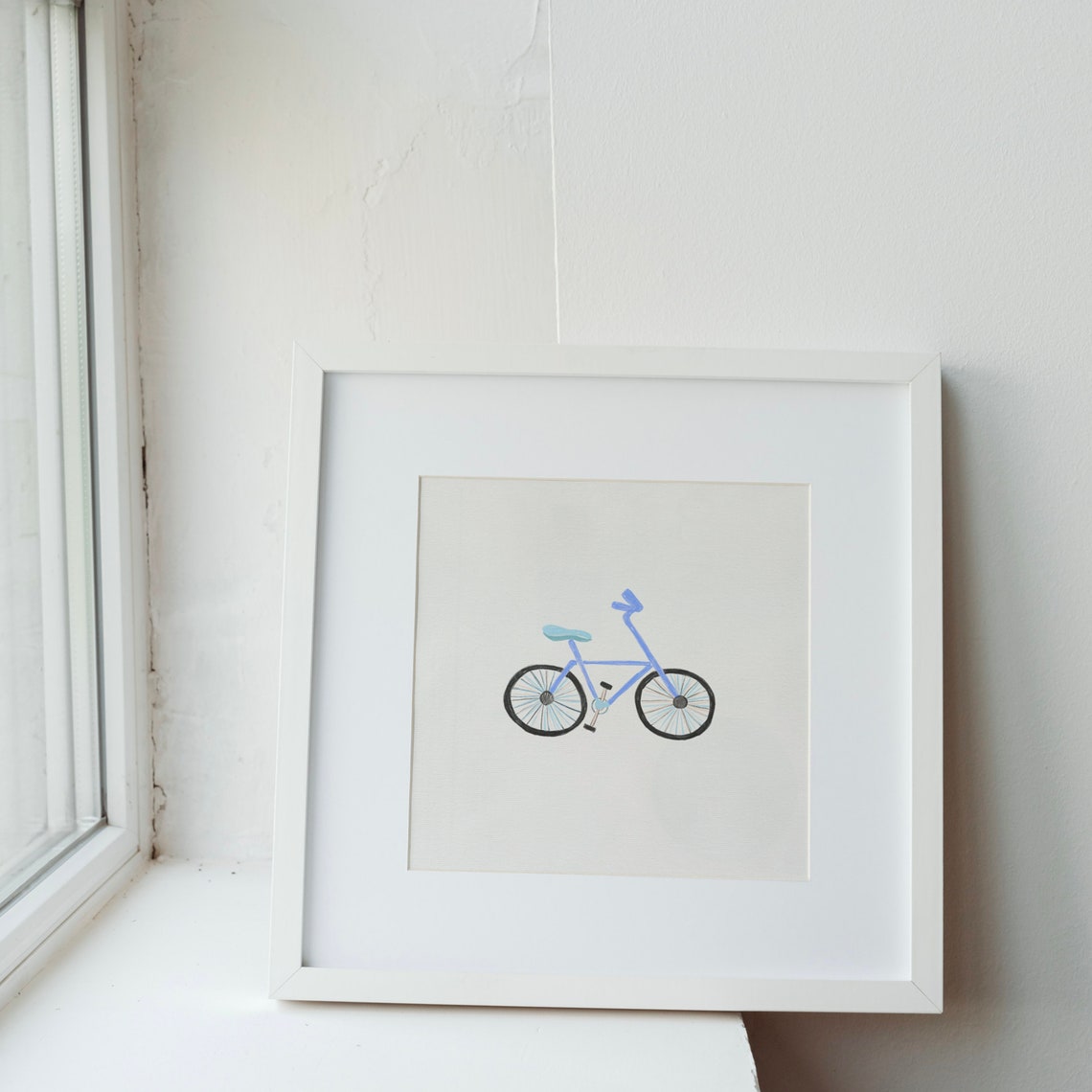 Blue Bicycle Doodle Watercolor Minimalist Line Artwork Poster