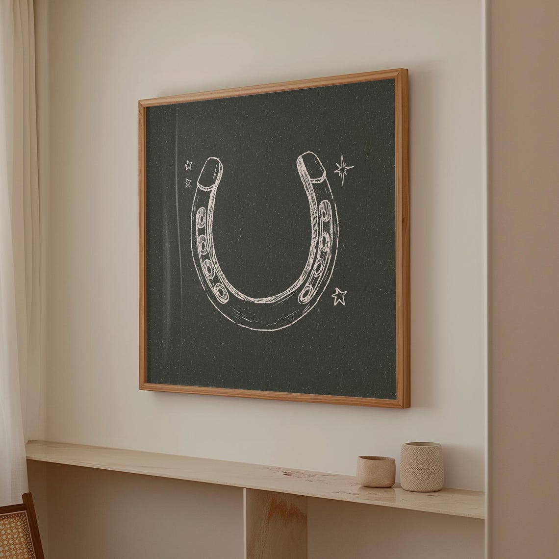 Lucky Horseshoe Chalk Sketch Starry Black Rustic Square Wall Art - Image 2