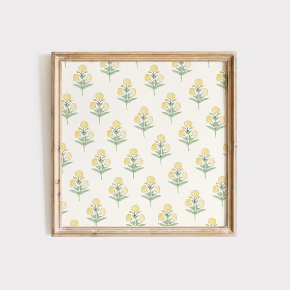 Yellow Dahlia Pattern Watercolor Print Wall Art Print Living Room Cottage Art Print Print Nursery Vintage Square