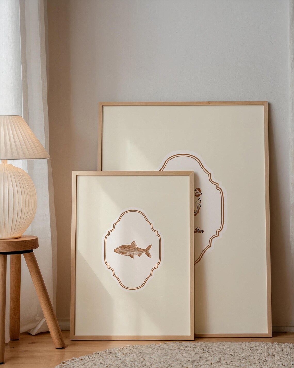 Cream Vertical Fish Illustration Print Wall Art Trendy Decor Coastal Decor Vintage - Image 3