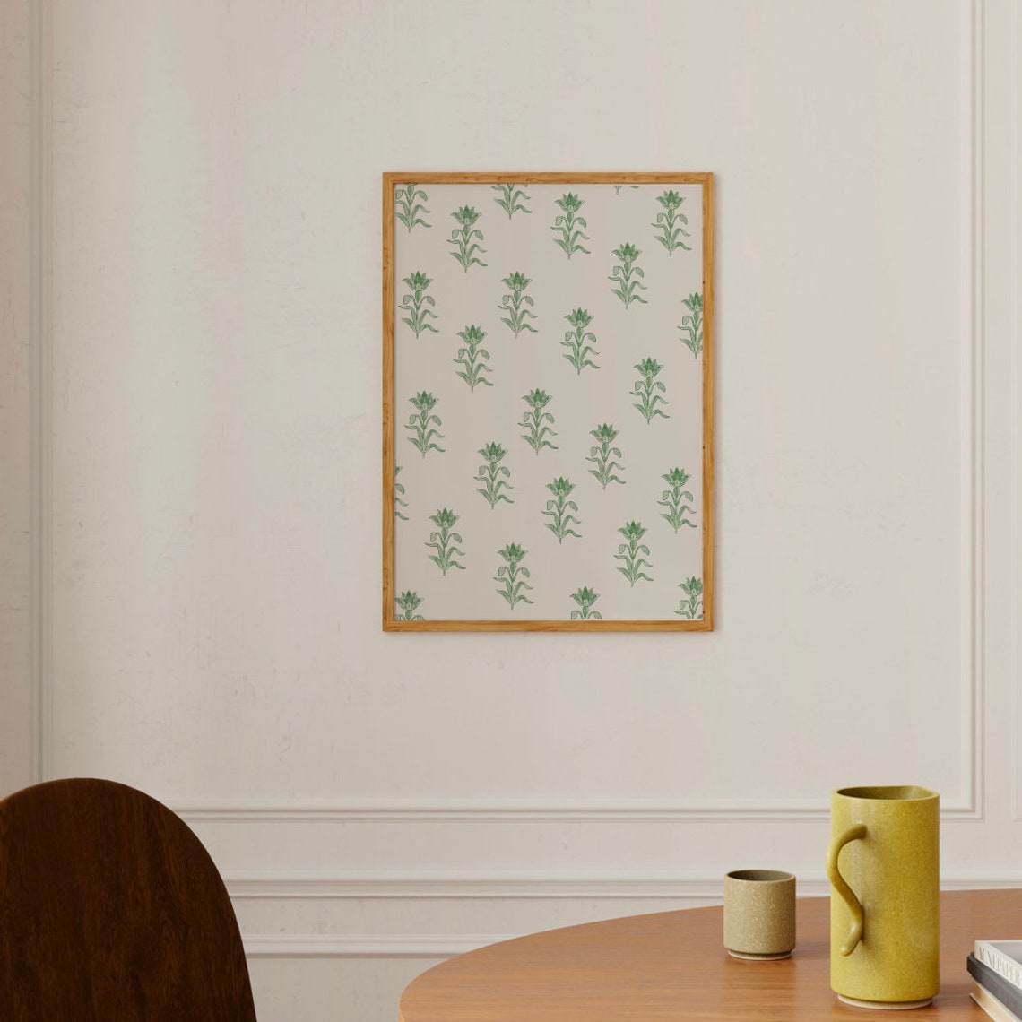 Emerald Green Hand Drawn Floral Sprig Repeating Pattern Poster - Image 2