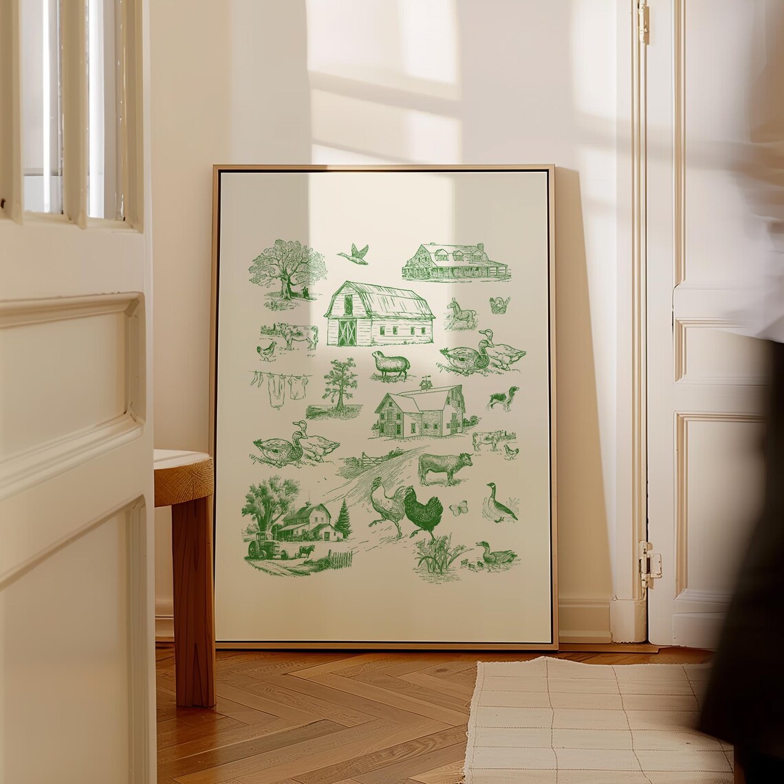 Green Farm Life Toile Illustration Art Print - Image 2