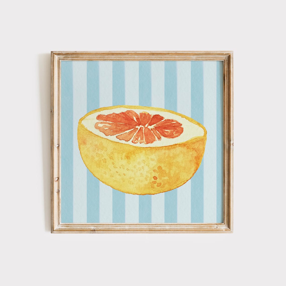 Hand Painted Watercolor Grapefruit Half on Blue Striped Kitchen Poster