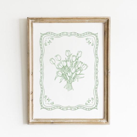 Vintage Tulip Illustration Print, Botanical Wall Art