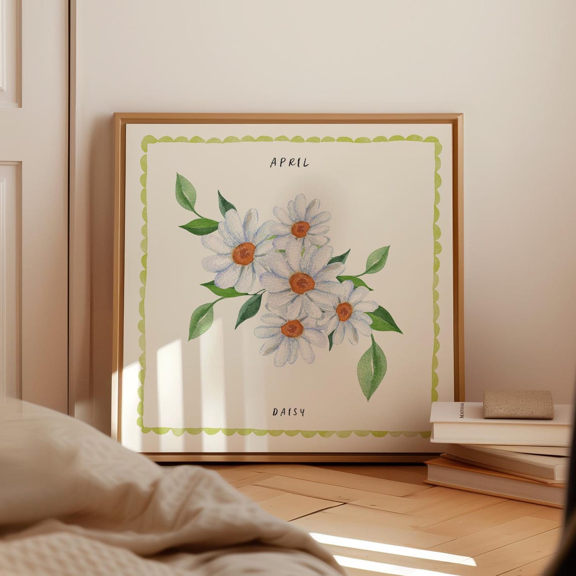 April Daisy Birth Flower Bouquet Watercolor Botanical Poster - Image 3