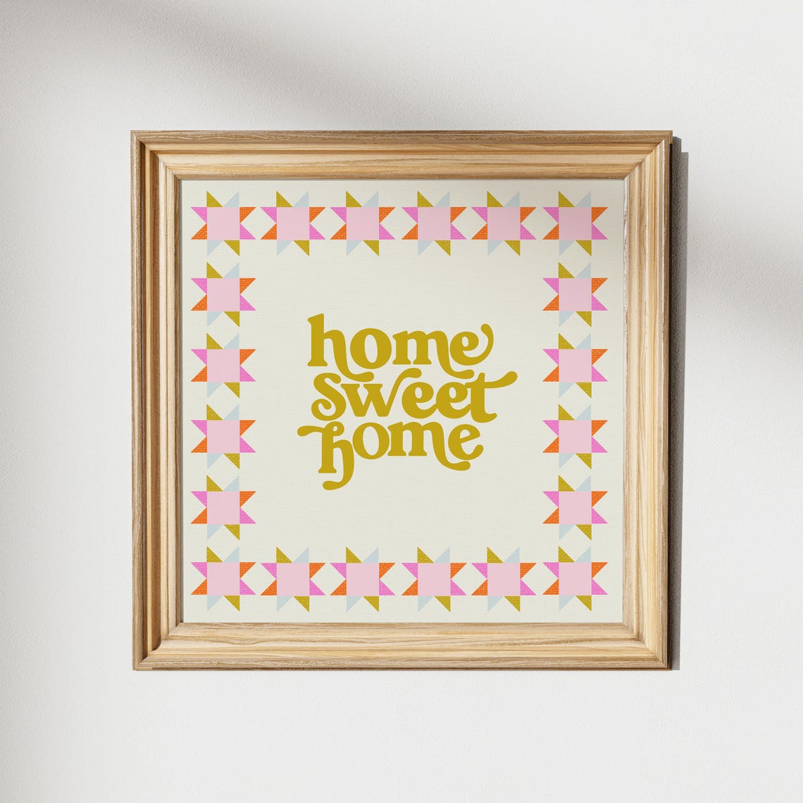 Gold Home Sweet Home Retro Script with Quilt Star Border Poster - Image 2