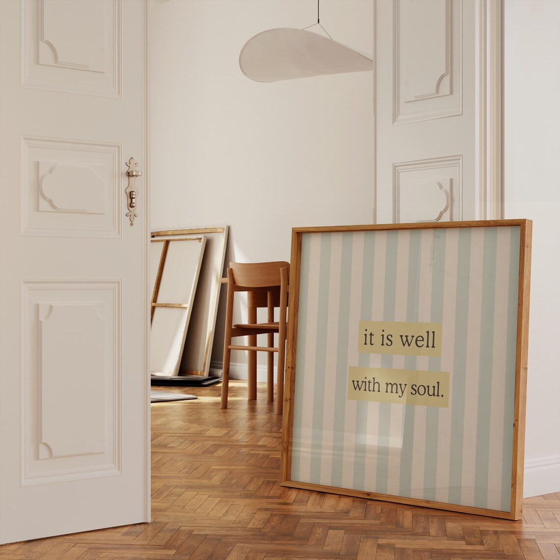 It Is Well With My Soul Poster Blue Striped Christian Quote Decor - Image 5