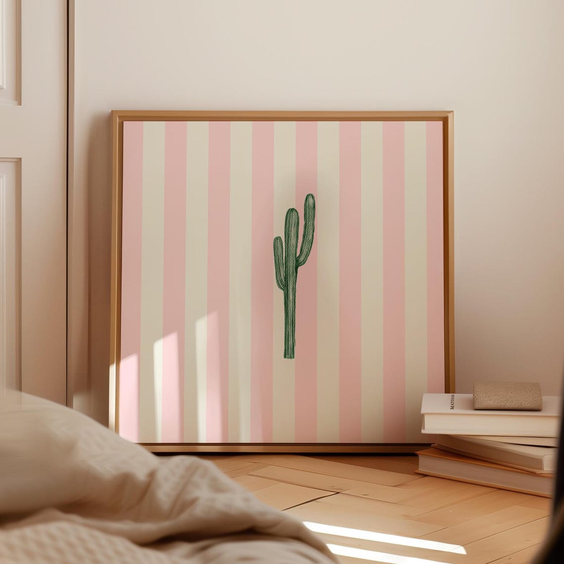 Saguaro Cactus Pink Striped Minimalist Desert Nursery Wall Poster