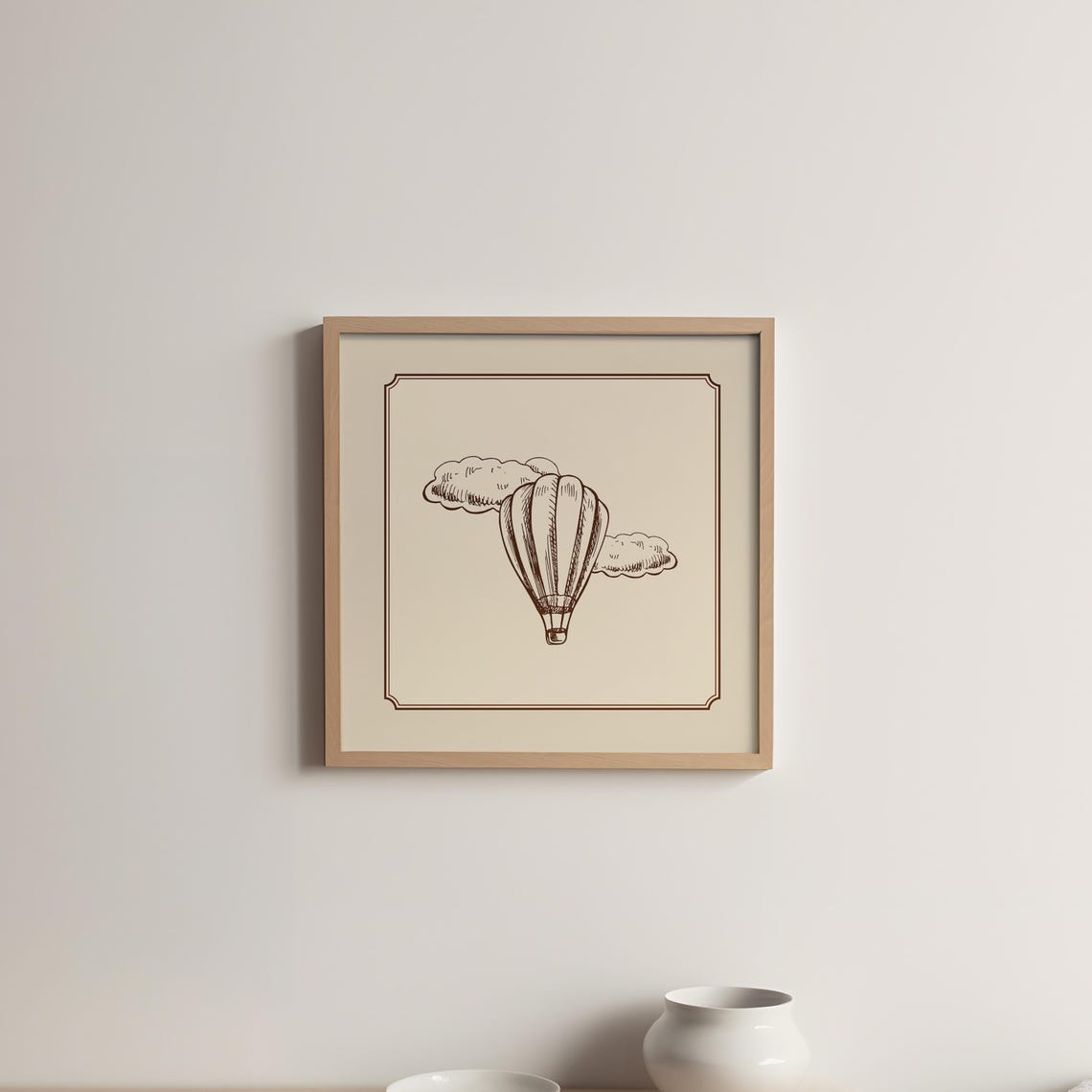 Cream Minimal Hot Air Balloon Sketch Clouds Vintage Nursery Poster - Image 5