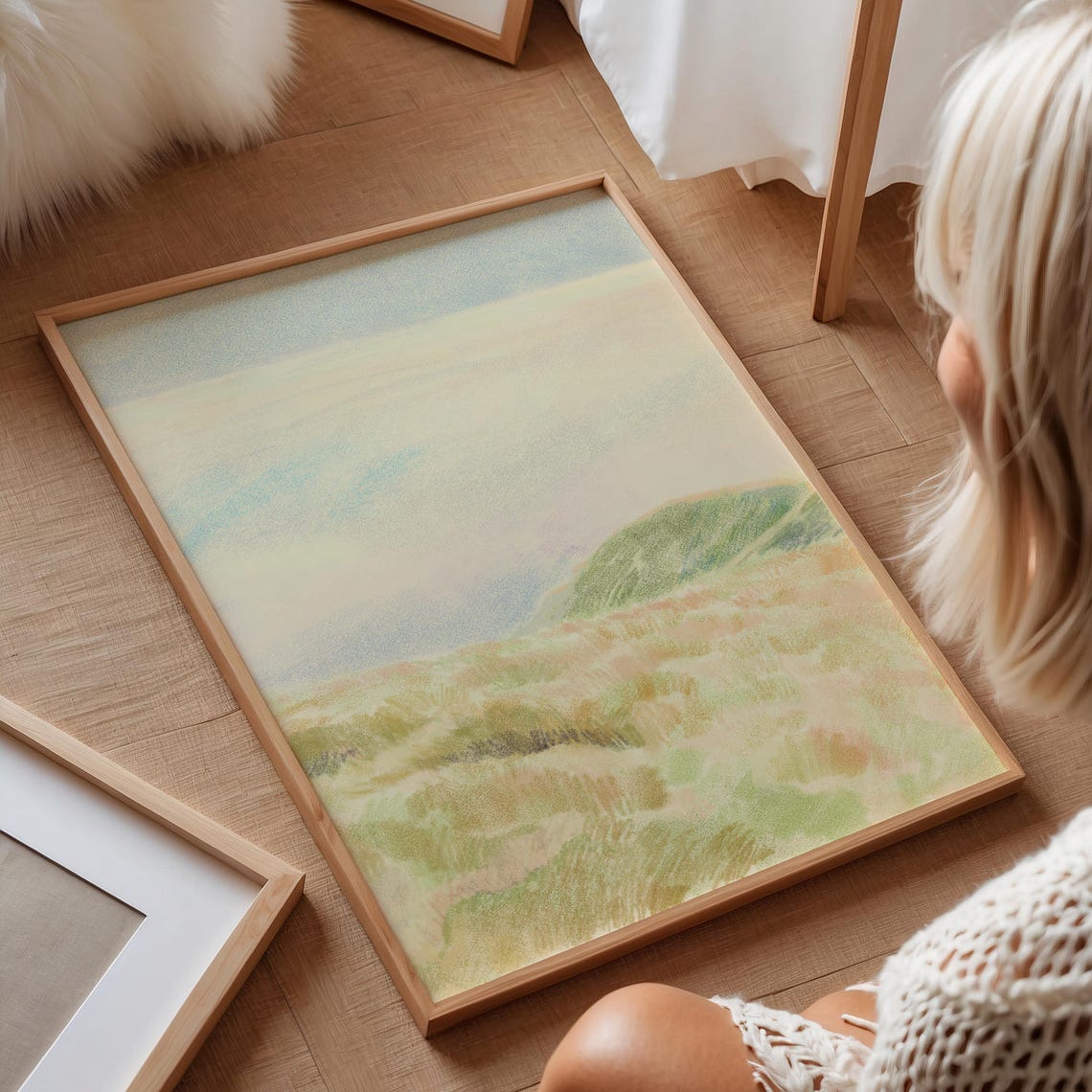 Pastel Meadow Landscape Watercolor Abstract Countryside Wall Art Print
