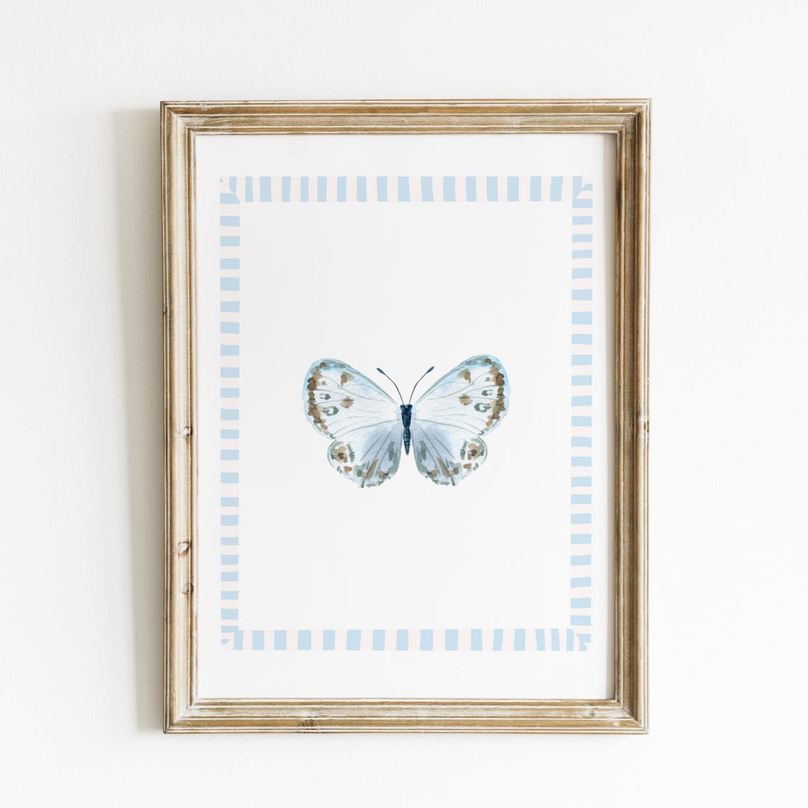 Light Blue Butterfly Print Vertical Art Print Print Wall Art Vintage English Garden Cottage Nursery
