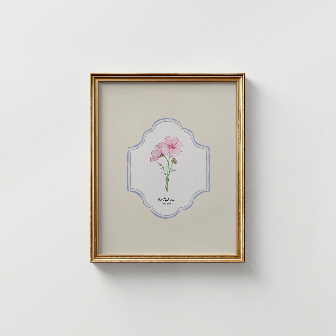 October Cosmos Birth Flower Botanical Cream Vintage Art Print - Image 5