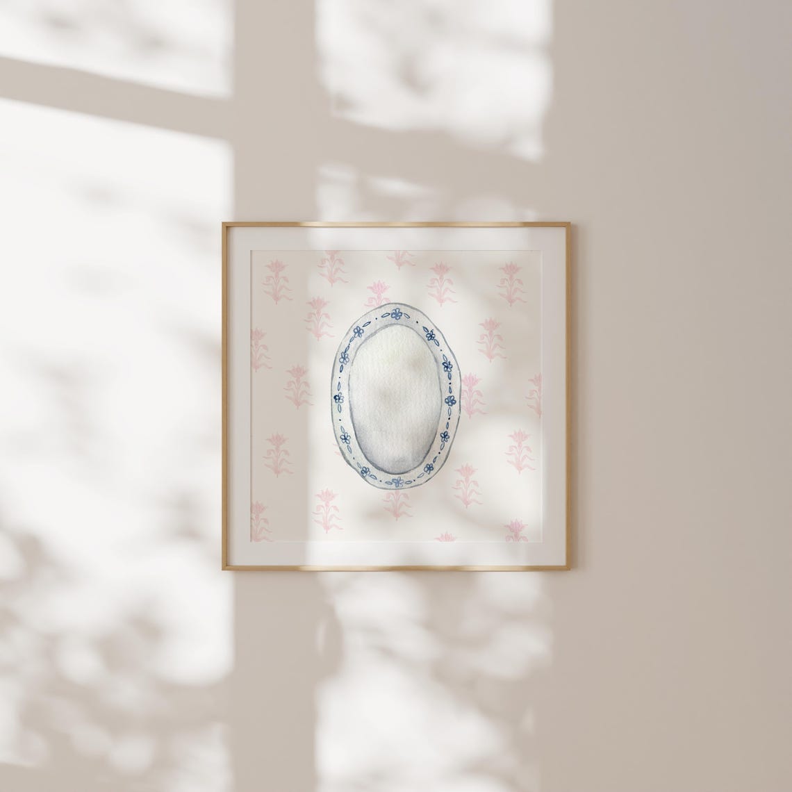 Blue Porcelain Plate With Pink Floral Wallpaper Kitchen Poster - Image 2