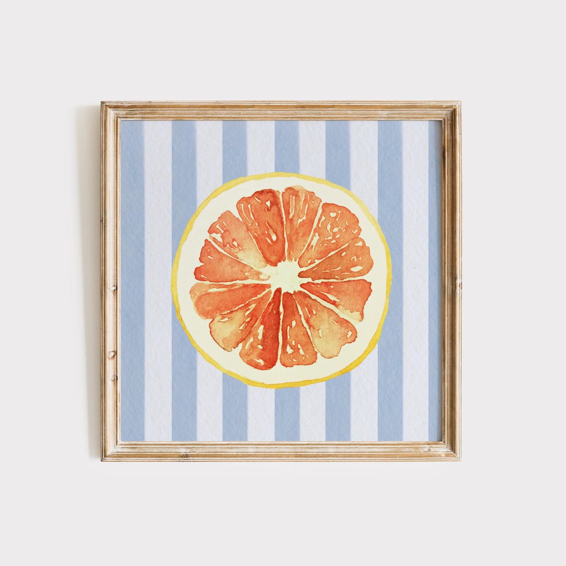 Grapefruit Slice Watercolor on Blue Striped Background Poster