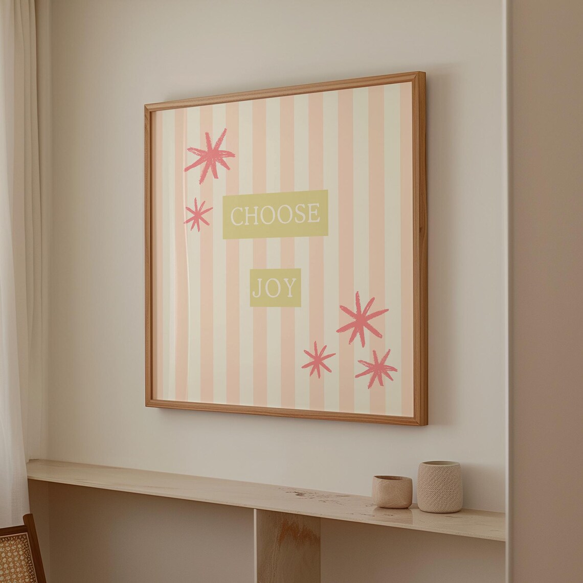 Pink Striped Choose Joy Quote Poster Fun Nursery Kids Room Wall Decor - Image 2