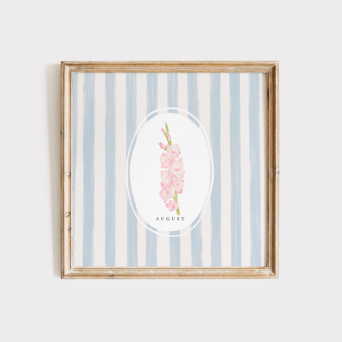 August Gladiolus Birth Flower Pink Blossom Botanical Art Poster