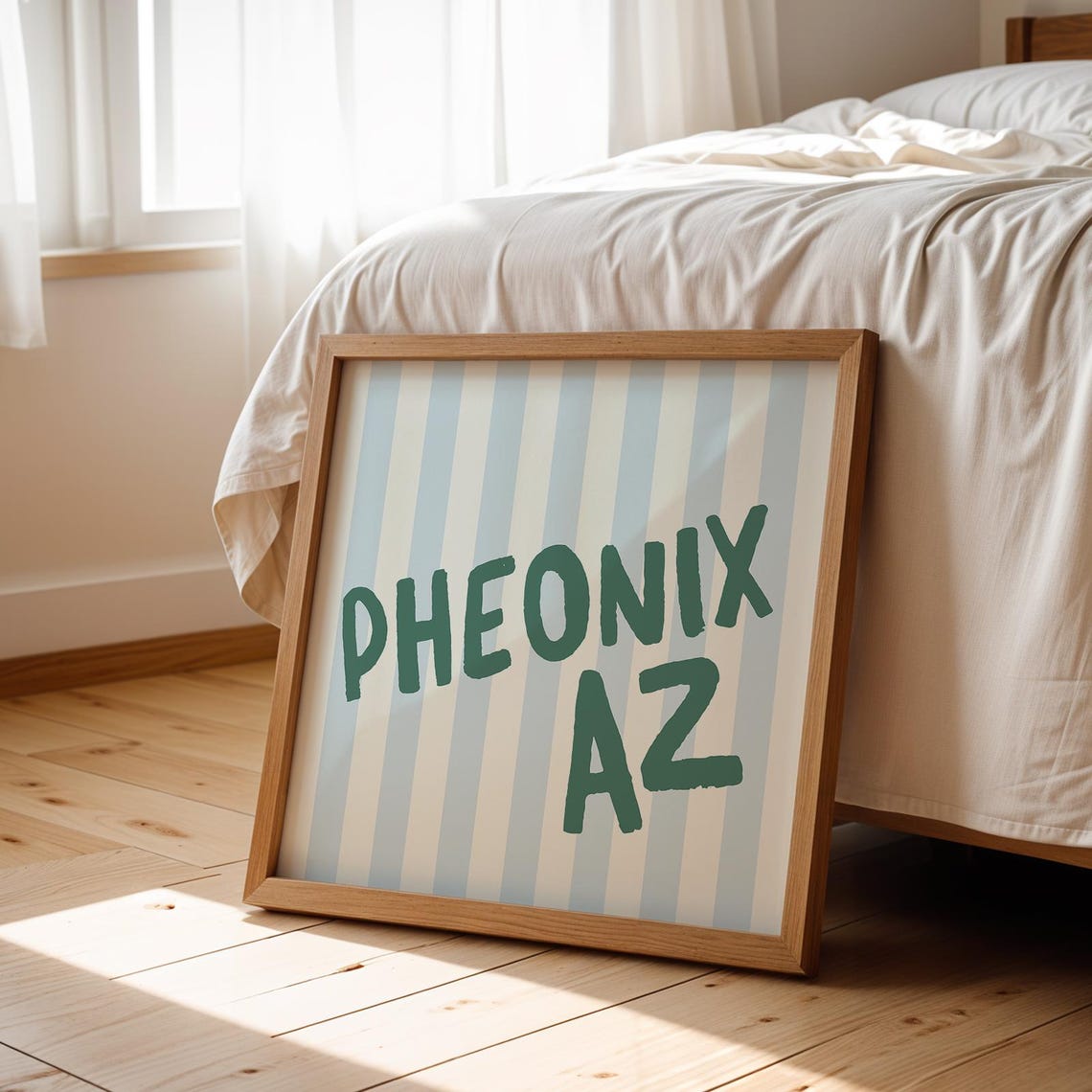 Pheonix Arizona Green Hand Lettered Striped Square City Name Poster - Image 3