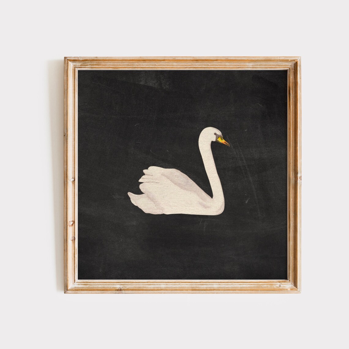 White Swan Oil Painting on Black Vintage Wildlife Art Poster