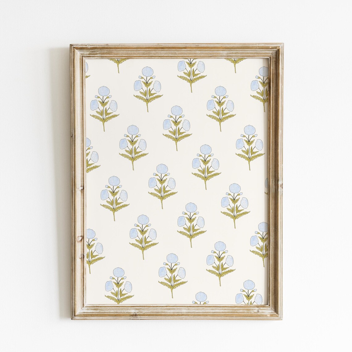 Blue Dahlia Pattern Vintage Floral Art Print