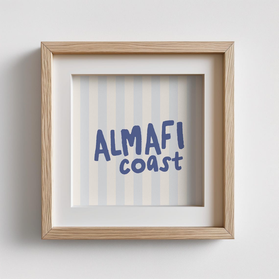Almafi Coast Blue Script Light Stripes Coastal City Name Wall Art - Image 2